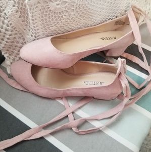 Soft pink kitten heel flats